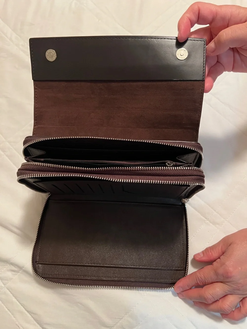 Gucci Beige Monogram and Dark Brown Leather Zip Wallet - Picture 3 of 5